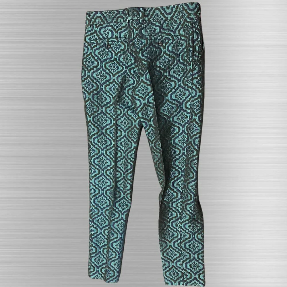 Men's Patterned Blue Teal Stretch Pants - Picture 5 of 7